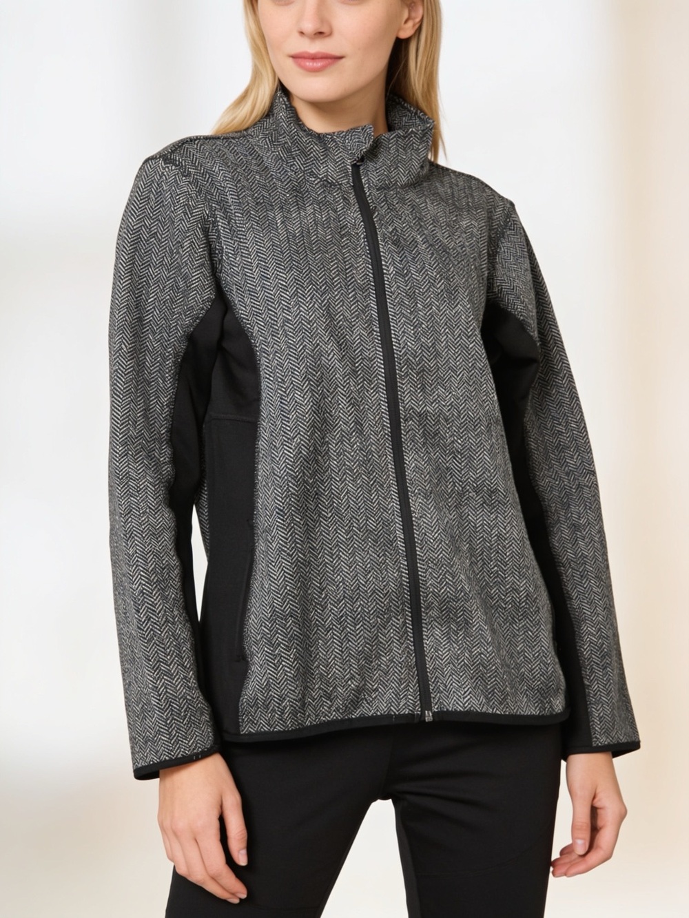 MNY Marc New York Herringbone Fleece Lined Soft Shell Zip Jacket Medium
